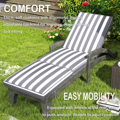 DAYAOUTDOOR Patio Chaise Lounger Set of 2, Outdoor Lounger Patio Chairs, Heavy Duty Lounge Chairs Outdoor, Chaise Lounges for Resort, Backyard, Deck, Poolside, Garden, Grey Stripe