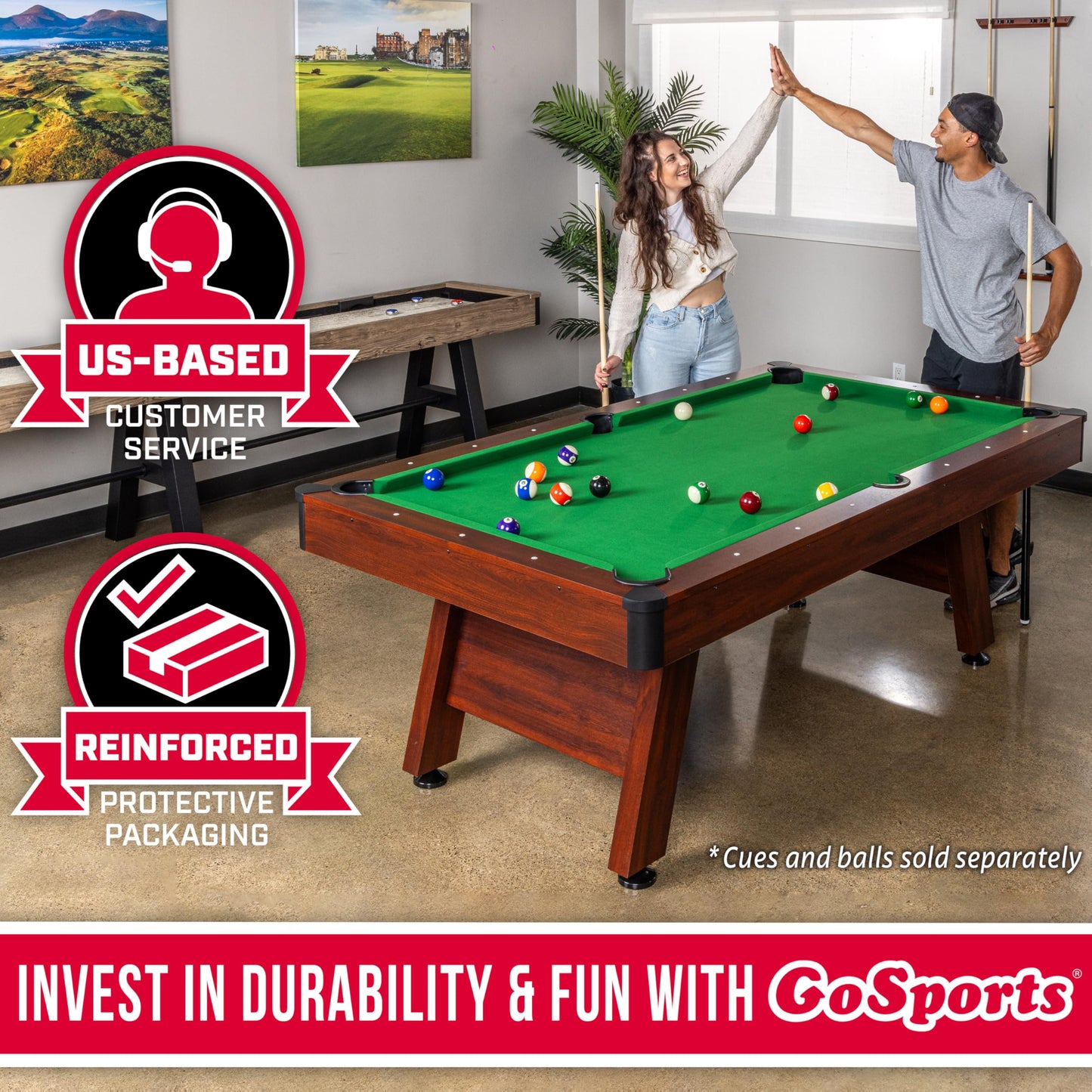 GoSports 7 ft Pool Table with Wood Finish - Billiards Game Room Table for Adults & Family - Accessories Not Included