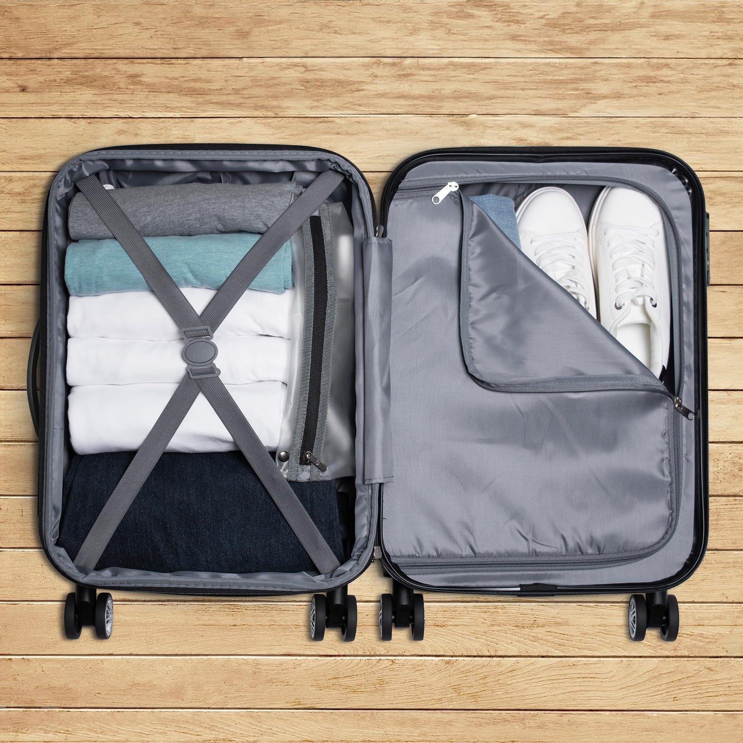 Elite Luggage Expandable Hardside Spinner Luggage,TSA Lock, Black, 3-Piece
