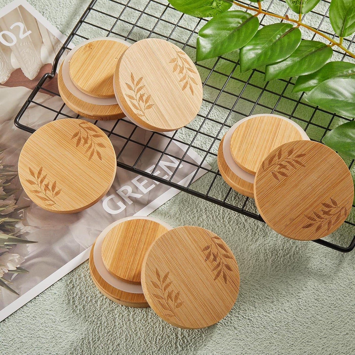 18 Set Pcs Yogurt Jar Lids Compatible with Oui Yogurt Jars Bamboo Wooden Lids Round Reusable Canning Covers