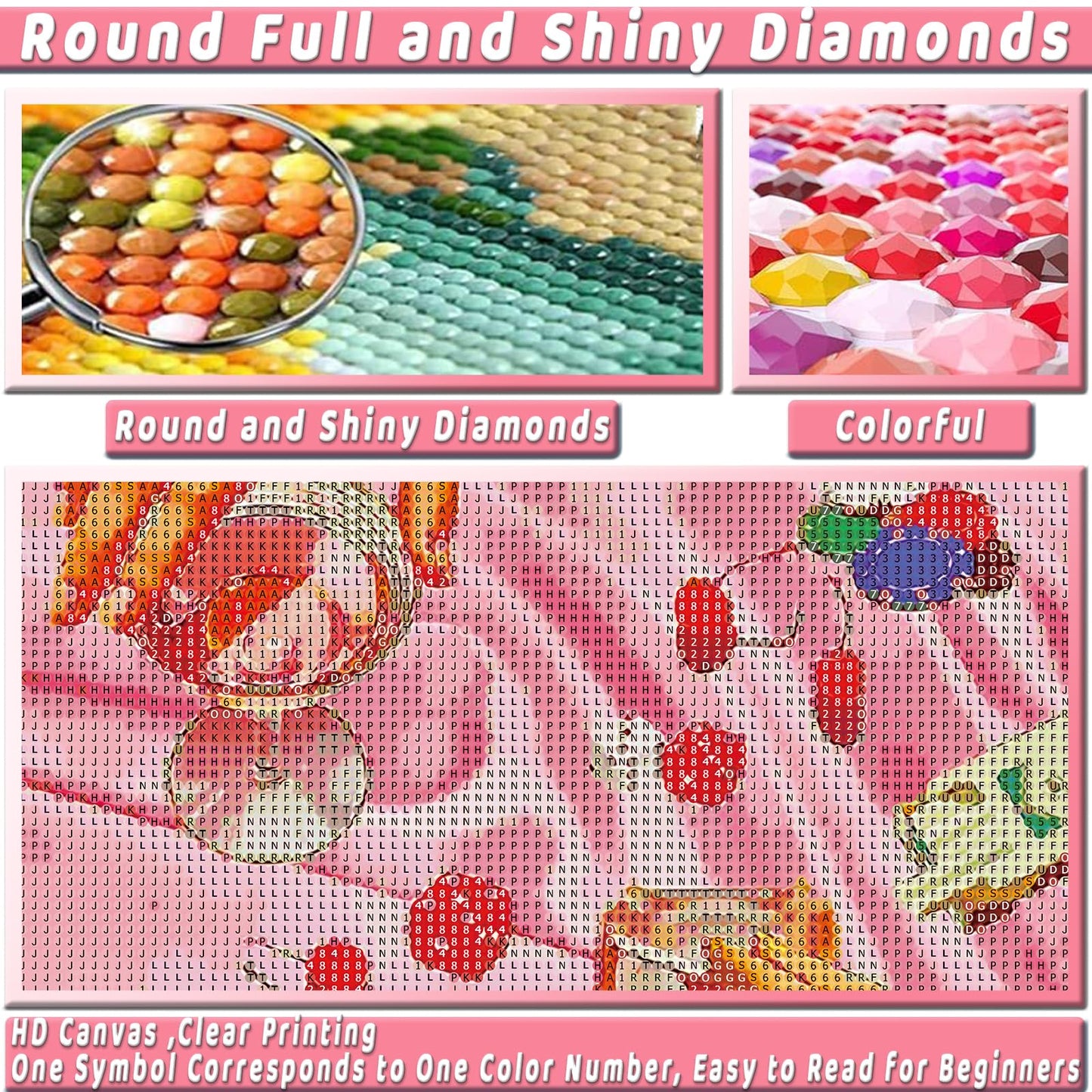 KICHANG Pink Diamond Art Kits for Adults Beginner,DIY Modern Diamond Painting 5D Round Full Drill Diamond Dots Gem Art Crafts with Tools,Funny Crafts for Home Wall Decor&Gift-12x16in