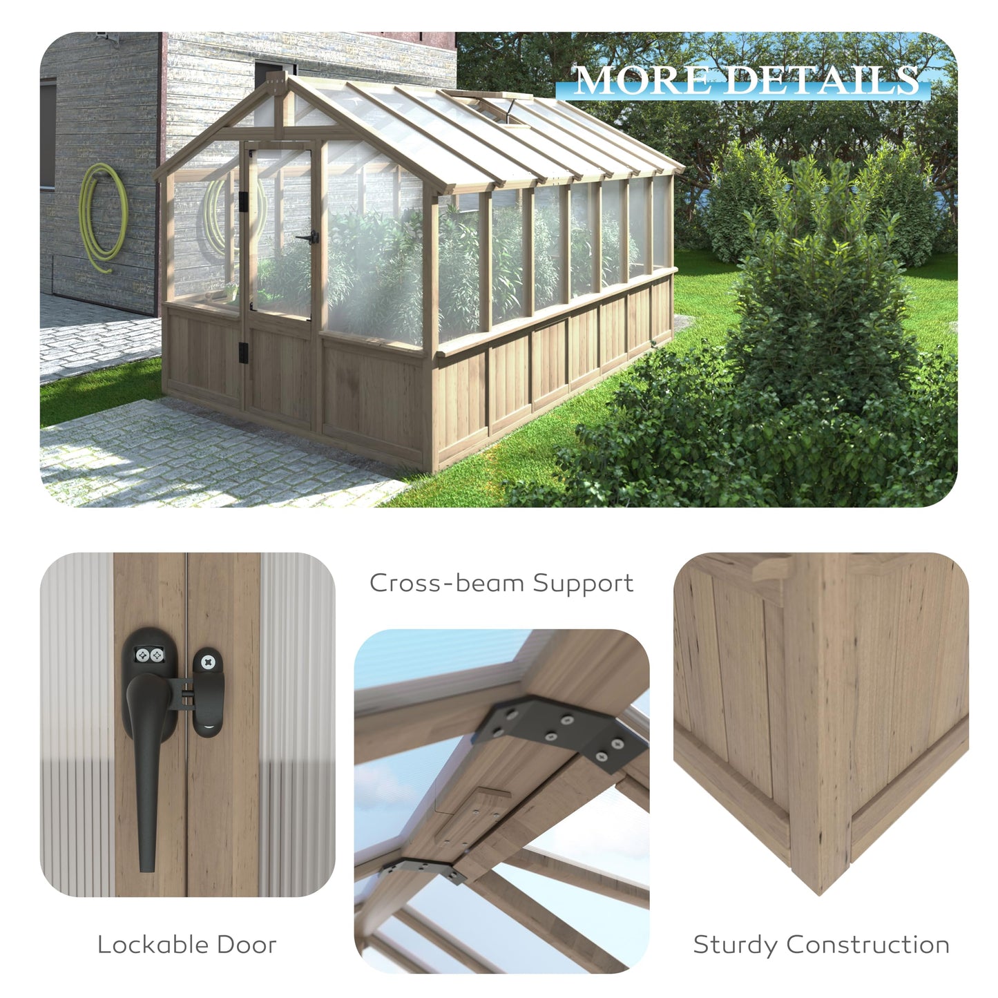 MUPATER 8 x 14FT Walk-in Wooden Greenhouse, Heavy Duty Green House Kit with Ventilated Window & Lockable Door, Greenhouse for Outside Garden, Backyard, Patio, Lawn