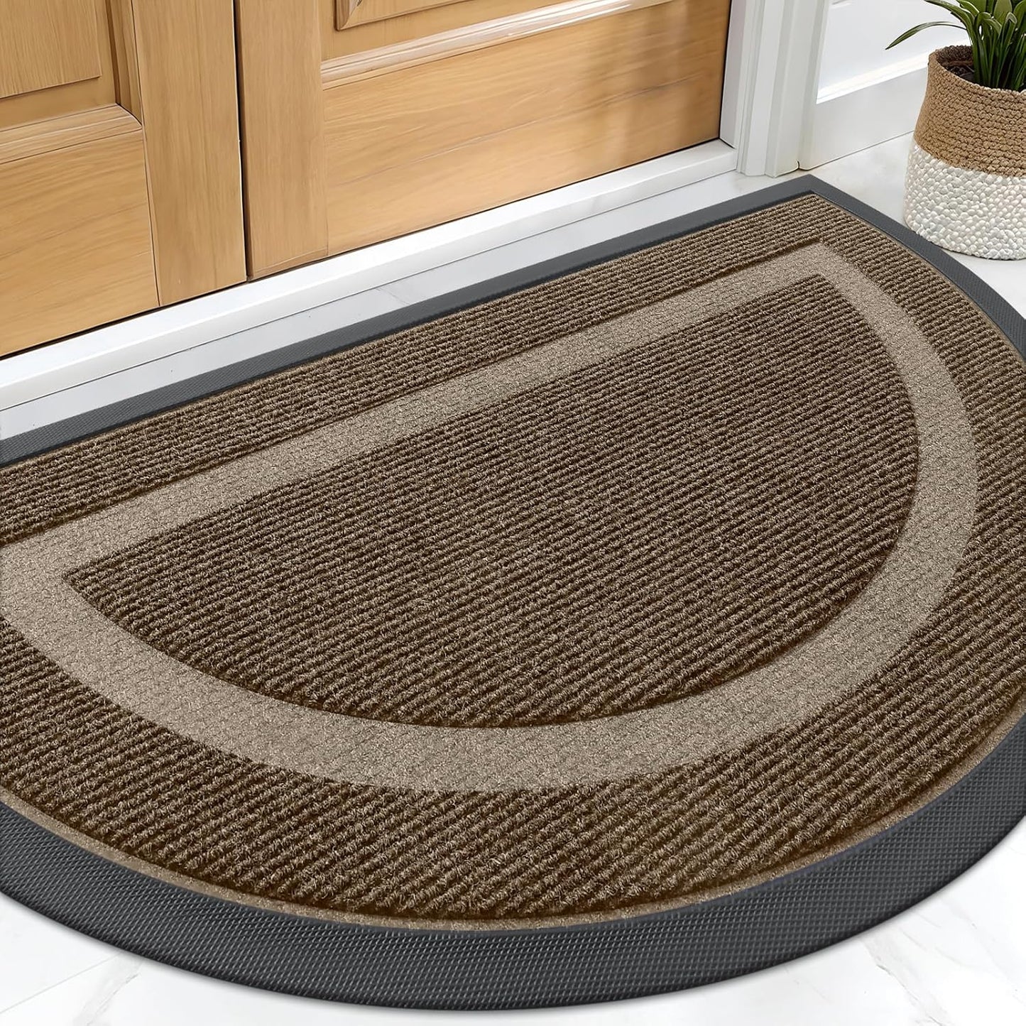 OLANLY Half Circle Door Mat - Waterproof All-Season Indoor/Outdoor Welcome Mat | Easy Clean, 29.5x17, Brown