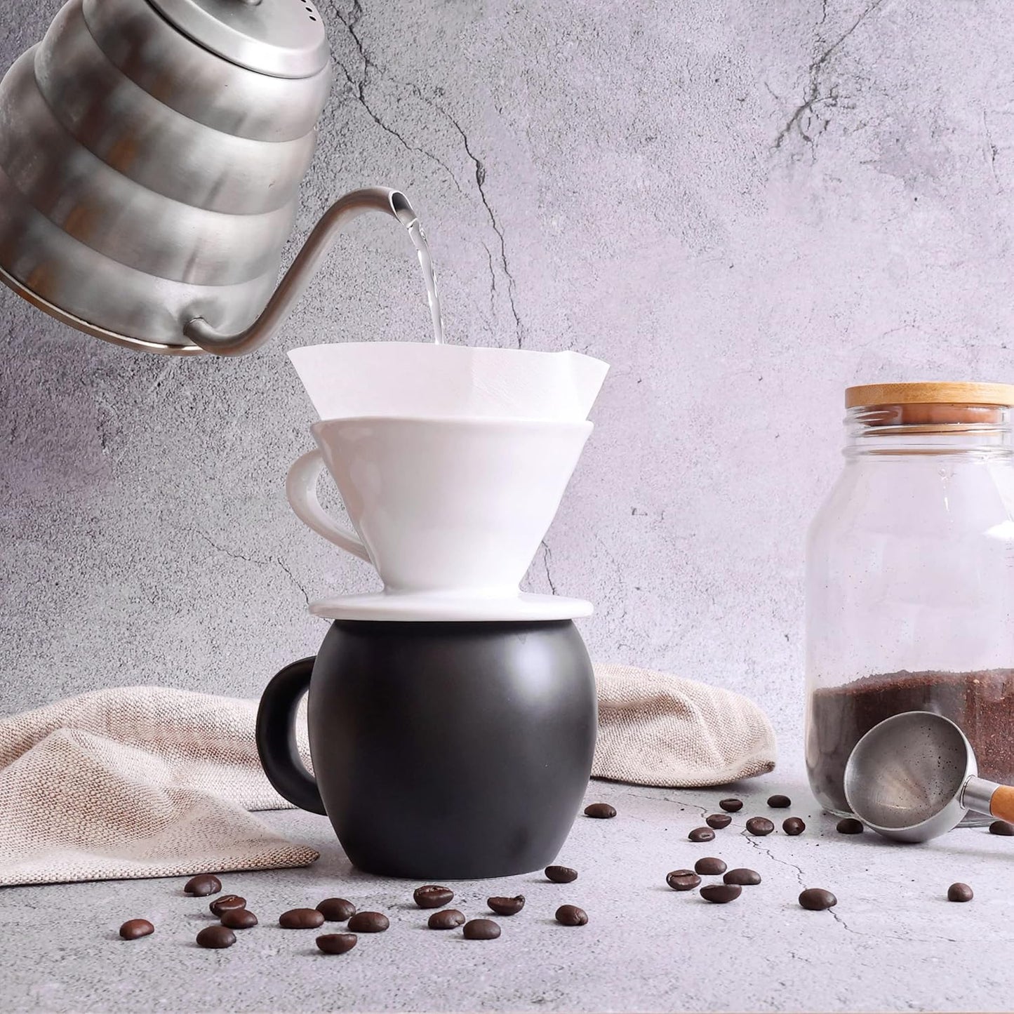 Ceramic Pour Over Coffee Dripper - Slow Brewing Accessories for Home, Cafe, Restaurants - 1 Cup Size, White