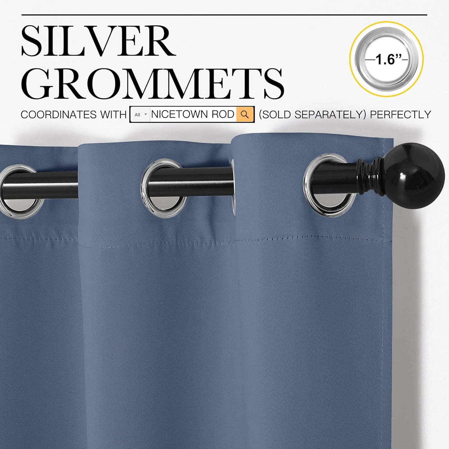 NICETOWN Thermal Insulated Blackout Curtain Panels - Solid Stone Blue, 42" x 63", 1 Pair