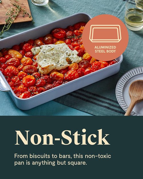 Caraway Non-Stick Ceramic Rectangle Pan Duo - 9”x13” - Naturally Slick, Non-Toxic & PTFE Free - Ideal for Brownies & Lasagnas - White