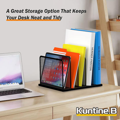 Kuntine.B Desk File Organizer Upright Mesh Desktop Organizer File Sorter Office Organization File Holder for Home, Office & Classroom (Black, 1 Pack 5-Section)