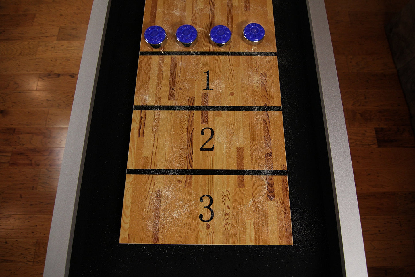 Atomic 9’ Platinum Classic Shuffleboard Table – Smooth Poly‑Coated Playfield, Pedestal Legs with Levelers, Abacus Scoring, Includes 8 Pucks & Wax