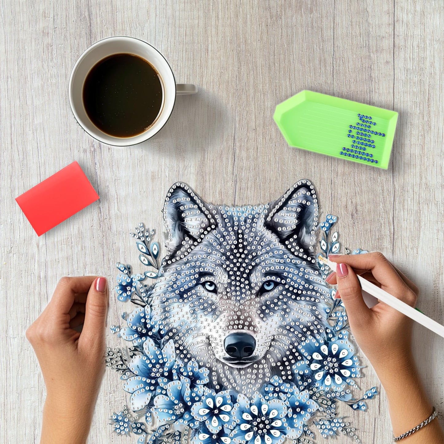 SENQAO Wolf Diamond Art Hanging Kit for Adult, Special Shaped Rhinestone, DIY Acrylic 5D Diamond Art Painting Window Pendants Home Garden Wall Hanging Kits Hanging Ornament