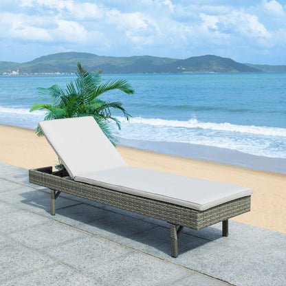SAFAVIEH Outdoor - Cam Chaise Lounge Chair - Grey & Grey - Faux Wicker Rattan & Steel Frame with Cushion - Modern Adjustable Design - Ideal for Patio, Deck, Poolside, Backyard (PAT7501B)