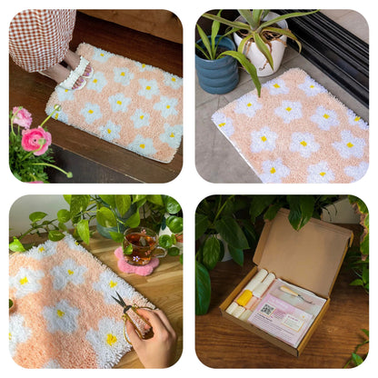 CRAFT CLUB Daisy Rug Making Kit | DIY Tools | Latch Hook Kit for Adults | Colourful Floral Home Décor Rug for Living Spaces | 24in x 16in