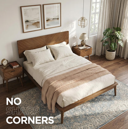 AllForWood Loki Solid Wood Bed Frame King, Premium Platform Bed with Chevron Headboard Design and Wood Slat Support, Easy Assembly, No Box Spring Needed, Mid-Century Modern Minimalist Styles (Walnut)