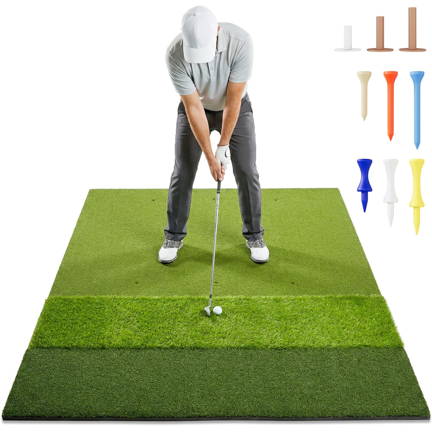 TriZone Pro - 6x4ft Premium Golf Mat | Tri Turf Golf Hitting Mat | Golf Mats Practice Indoor, Outdoor, with Simulator | Thick Base | Extra Large Size | Durable Golf Practice Mat with Tees