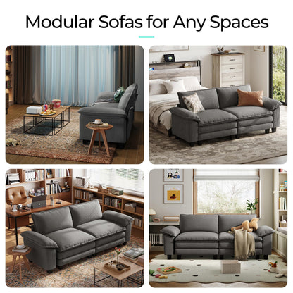 LINSY HOME 90'' Cloud Loveseat Sofa, Modular Sectional Couches Corduroy Cloud Couch Soft Modern Comfy Love Seat Sofa Set for Living Room Apartment Office, Grey