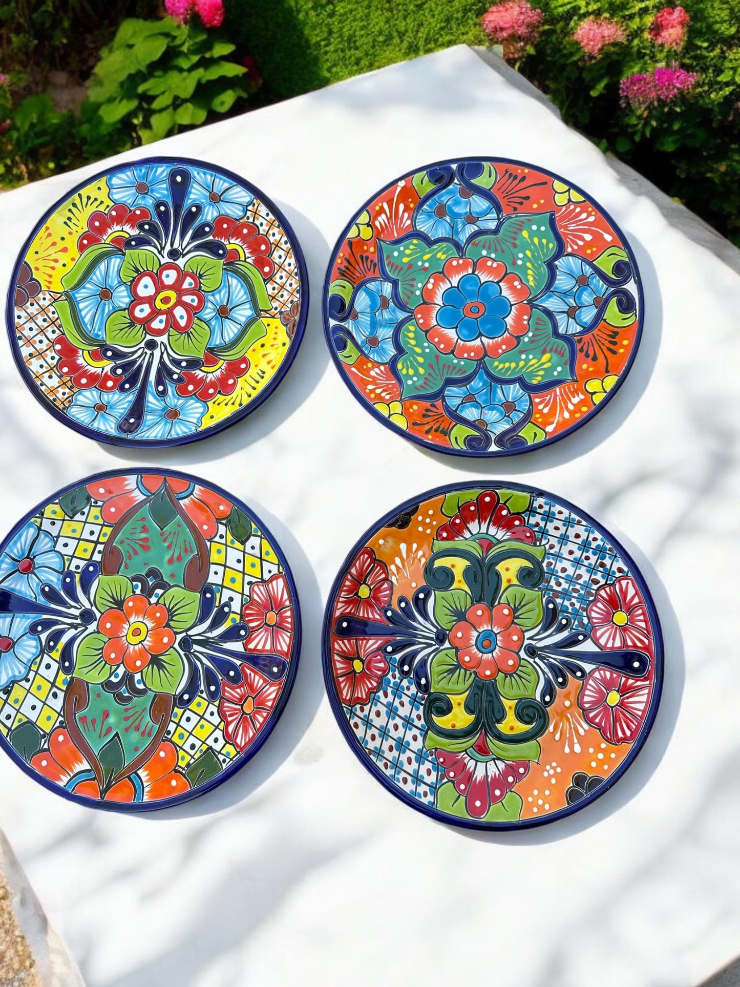 16-Piece Talavera Dinnerware Set | Hand-Painted Mexican Pottery with 4 Large 11.5” Plates, 4 Small 8” Plates, 4 Bowls, and 4 Mugs | Unique, Artisan-Made Ceramic Dish Set