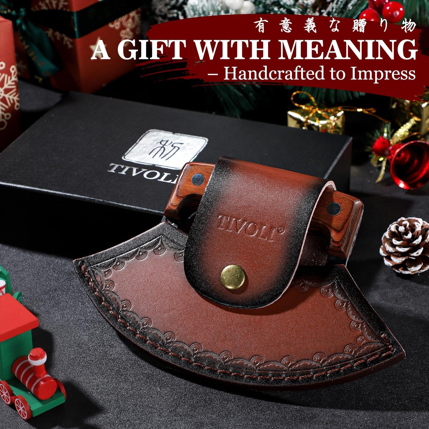 TIVOLI Hand-Forged Ulu Knife – Full Tang High Carbon Steel, Japanese-Inspired with Sheath & Gift Box, Mezzaluna Rocker Knife & Pizza Cutter for Kitchen, Camping&BBQ - Gifts for Mom