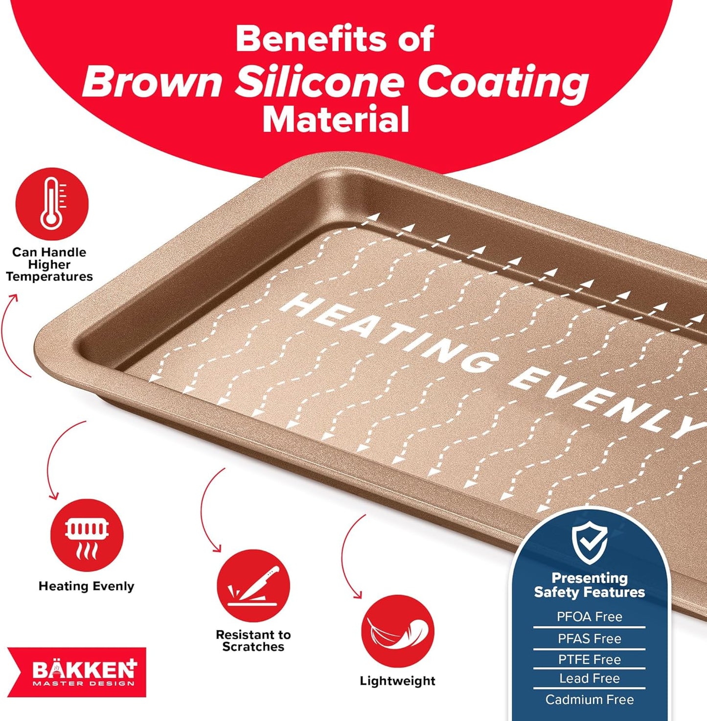 BAKKEN Nonstick Baking Pans - Commercial Grade Carbon Steel Cookie Sheet, 13.18" x 8.66", Oven Safe to 450°F, Brown