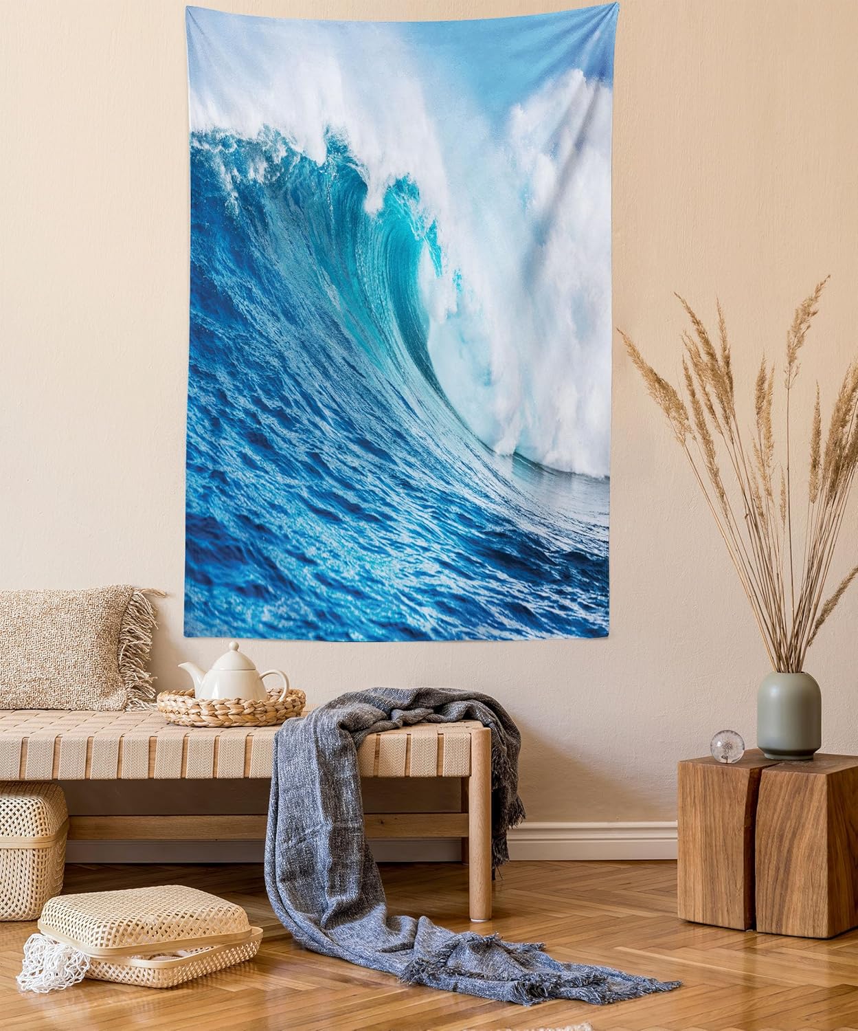 Lunarable Ocean Tapestry King Size, Sea Storm with Swirling Wave Print, Wall Hanging Bed Cover