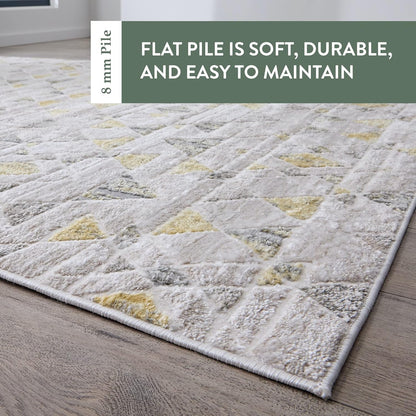 Edenbrook Area Rugs for Living Room, Cream and Gray Abstract Triangle Low Pile Rug, 2.5x6 for High Traffic Areas