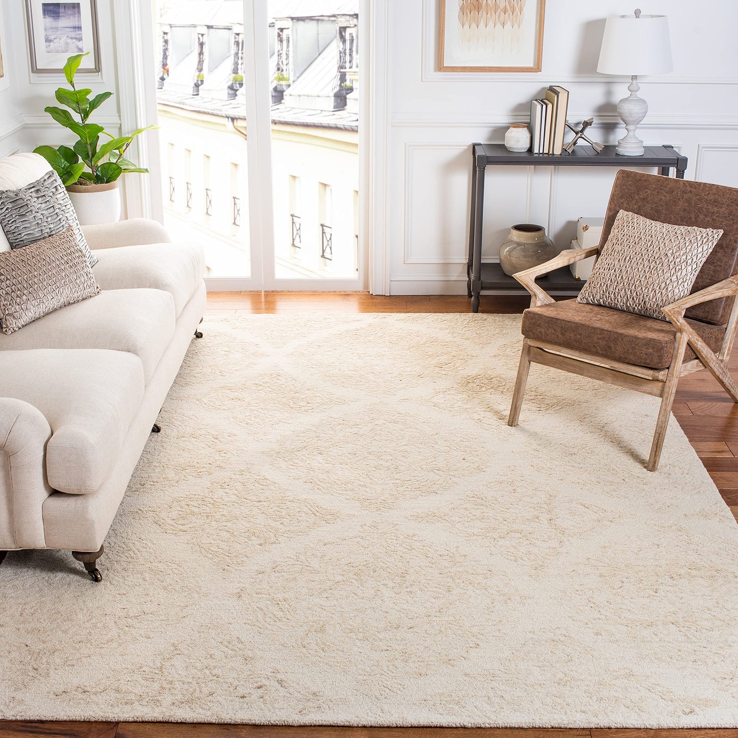 SAFAVIEH Area Rug 8x10 - Abstract Collection - Large - Ivory & Beige, Handmade Wool, Ideal for Living Room, Bedroom, Office, Dining Space (ABT346B)