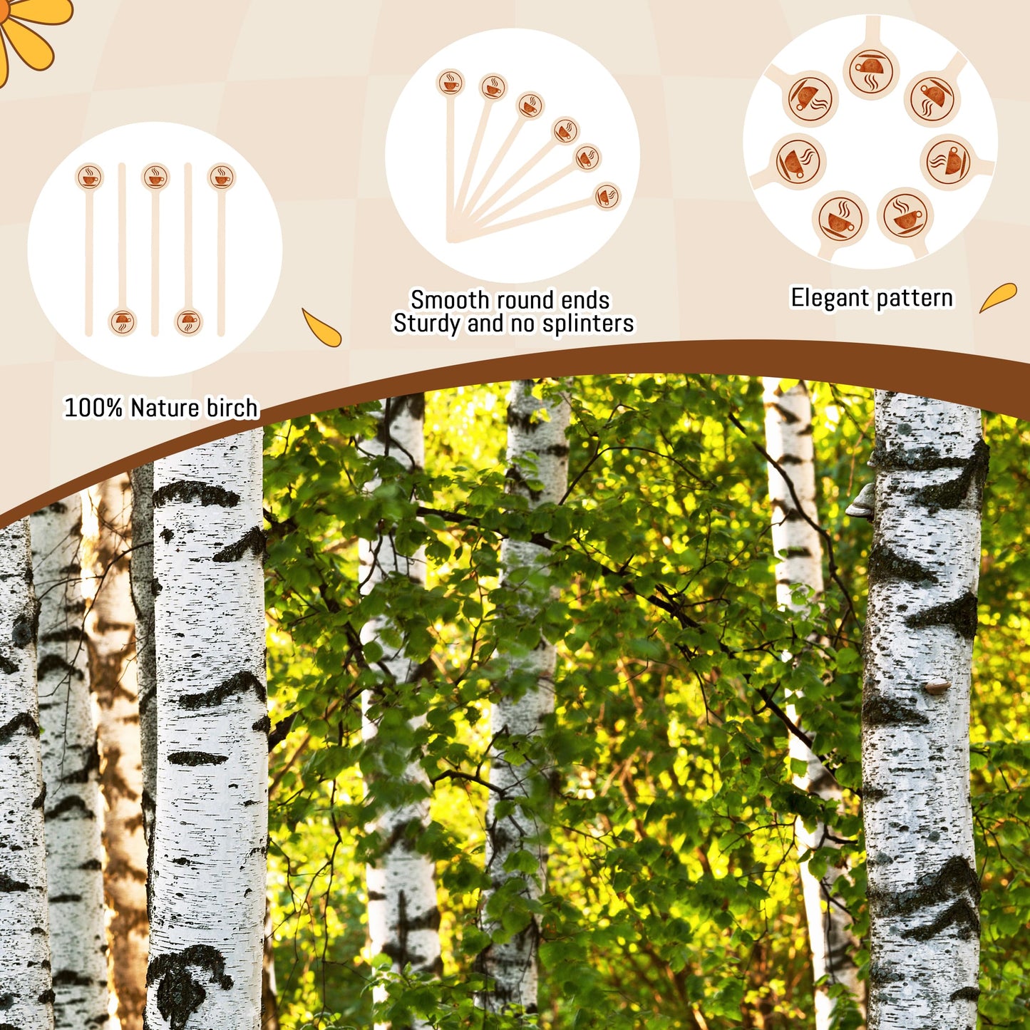 YANPROG Wooden Coffee Stirrers 100-Pack Coffee Stir Sticks 5.9 Inch Natural Birch Stir Sticks with Round Ends, Disposable Stirring Sticks for Coffee, Cocktails, Milk & Hot Drinks
