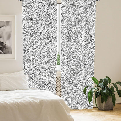 Lunarable Snow Leopard Curtains, Greyscale Natural Camouflage Wild Cat Skin, 2 Panel Set for Living Room