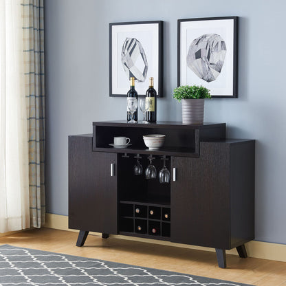 HOMES: Inside + Out Smithvale Mid-Century 5 Shelves Wood 48 in. Wine Storage Buffet, Sideboard with Stemware Rack for Dining Room, Kitchen, Cappuccino Brown