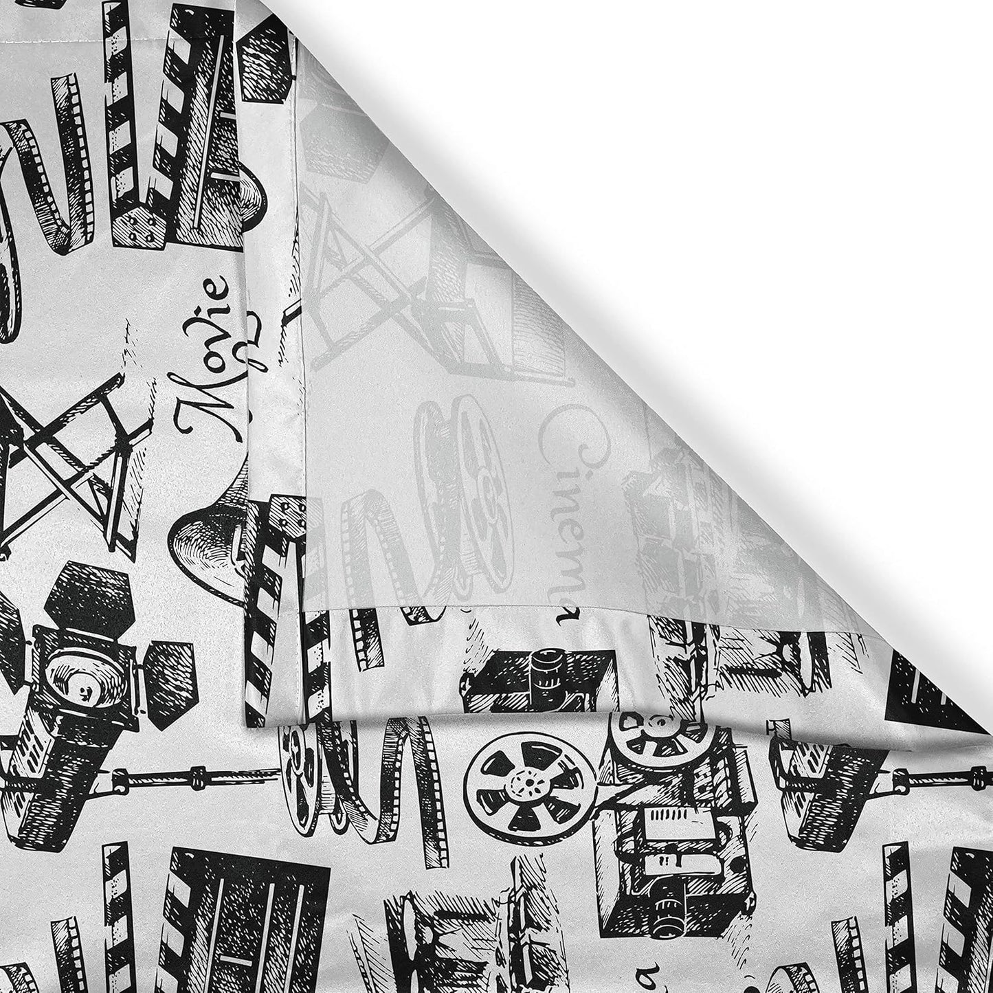 Ambesonne Movie Kitchen Curtains - Vintage Film Cinema Motion Camera Action Print, 2 Panel Set, 55" X 39"