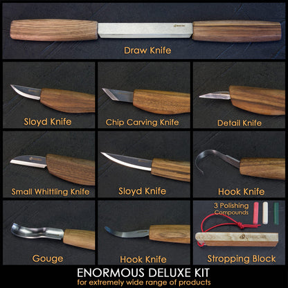 BeaverCraft Deluxe Wood Carving Kit S50X - Wood Carving Tools Wood Carving Set - Spoon Wood Carving Knives Tools Set - Whittling Kit Knife Woodworking Kit for Beginner and Profi (Brown)