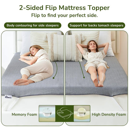 3 Inch Memory Foam Mattress Topper - Queen Mattress Topper with Cover, Mattress Pad for Pressure Relief, Premium Soft Cooling Sleep Bed Topper, Non-Slip Design