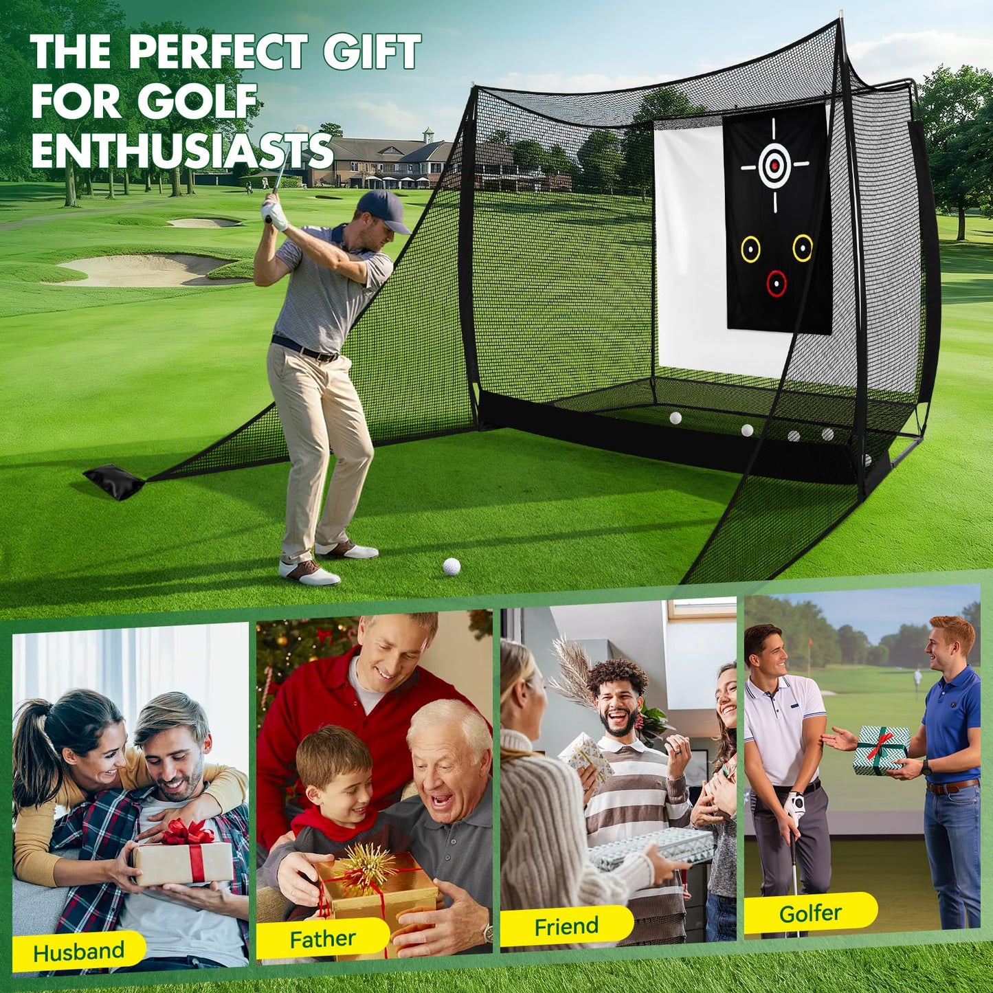 10x8FT Golf Practice Net with 2 Net Side Barriers Outdoor Indoor Golfs Hitting Net with HD Impact Screen Kit for Backyard Home Easy Set up Golf Training for Garage