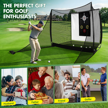 10x8FT Golf Practice Net with 2 Net Side Barriers Outdoor Indoor Golfs Hitting Net with HD Impact Screen Kit for Backyard Home Easy Set up Golf Training for Garage