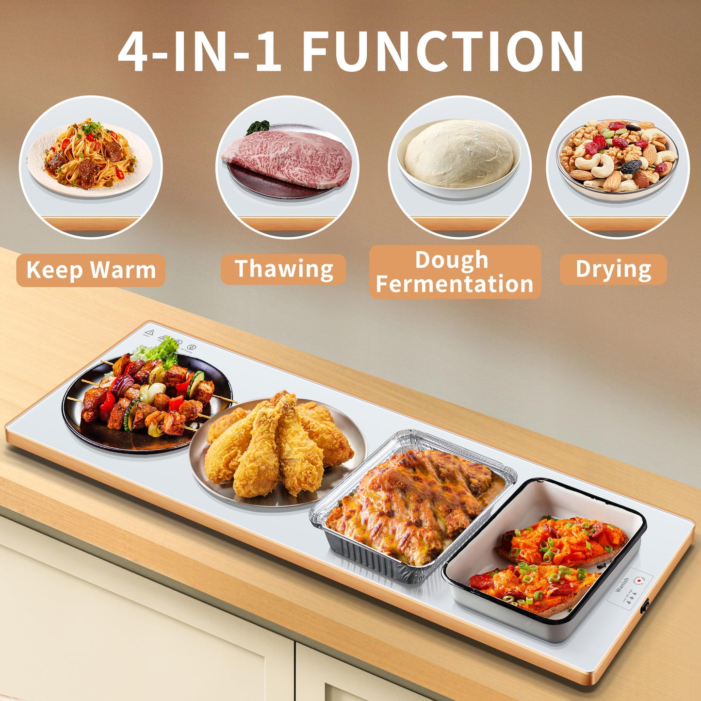 Electric Warming Tray (Extra Long 47.24”x11.81”)，Food Warmers for Parties Buffet & Gathering, Tempered Glass Warming Mat for Food with Adjustable Temperature Modes, White Chafing Dishes