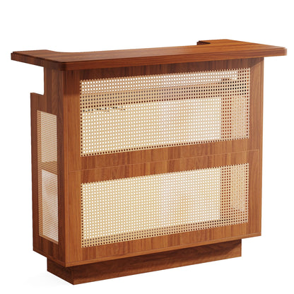 Tribesigns Rattan Home Bar Unit, Farmhouse 4-Tier Bar Table with 4 Stemware Racks and Heightened Base, Liquor Wine Bar Cabinet Mini Bar Table for Home Pub, Caramel Brown