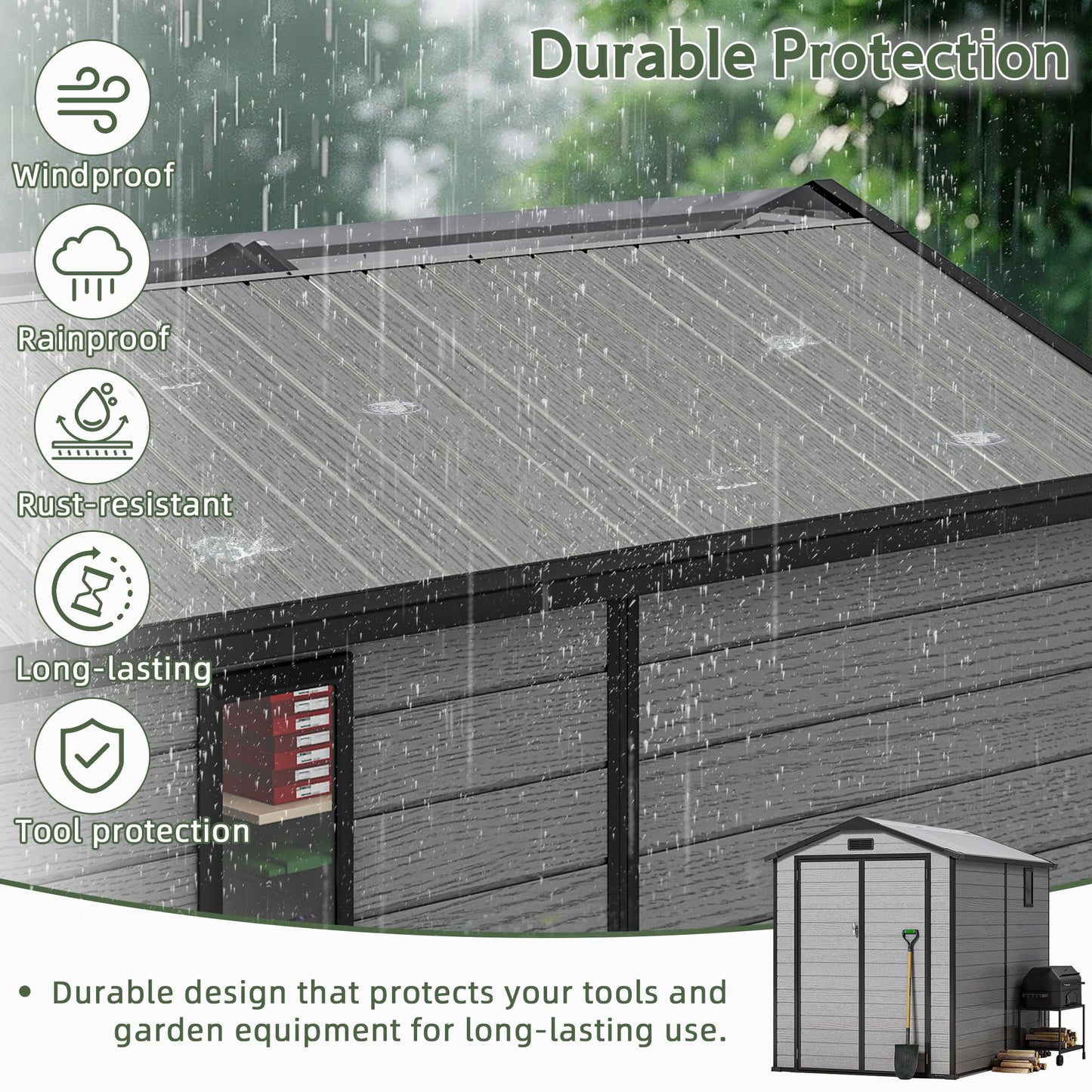 6x6 FT Plastic Outdoor Storage Shed with Transparent Roof, Easy Assembly Resin Shed with Floor Lockable Shed with Double Doors for Your Backyard Garden Patio Lawn