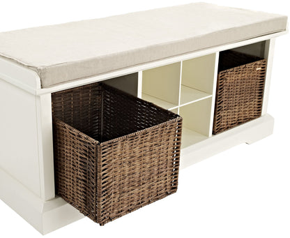 Crosley Furniture Brennan Entryway Storage Bench with Bins and a Shoe Rack Organizer, White