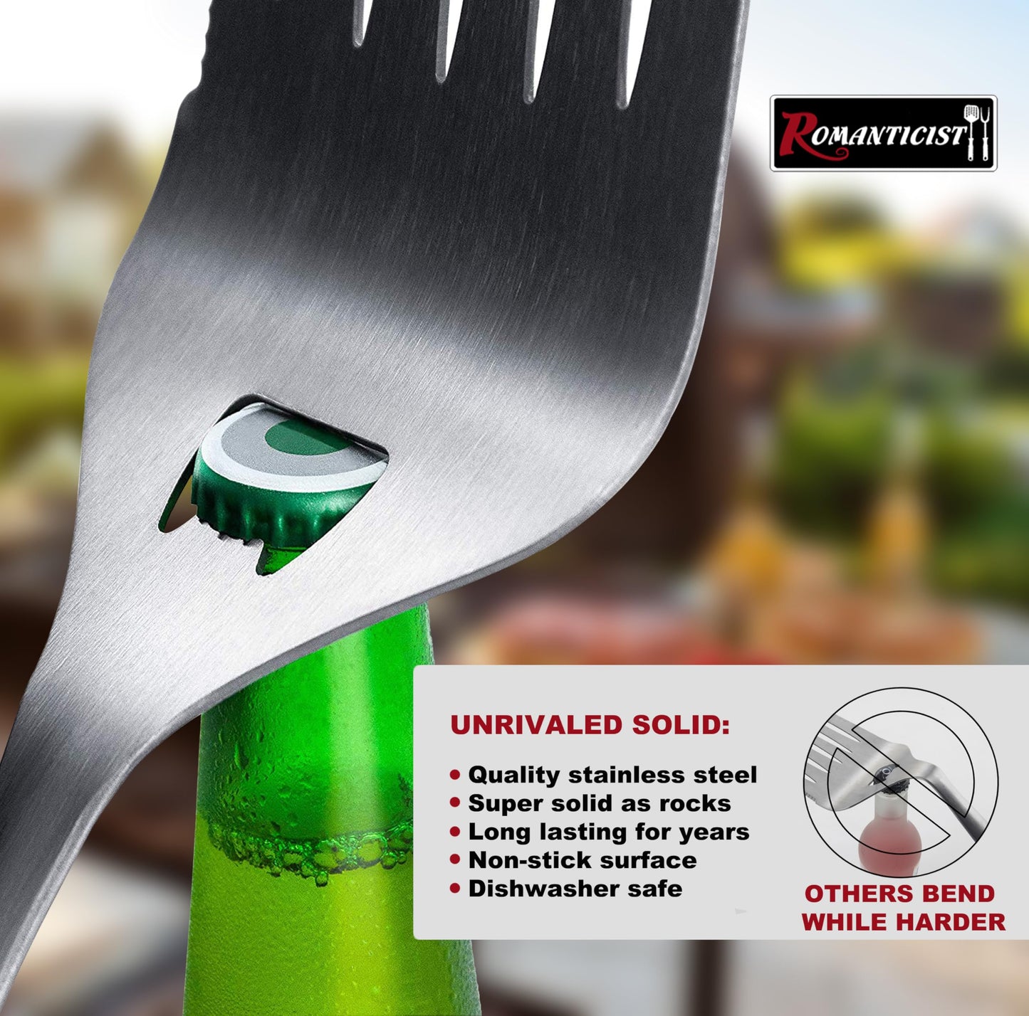 ROMANTICIST 4pc Heavy Duty Grill Accessories for Top Chef - Professional Grill Tools Set & Basic BBQ Tools for Backyard Restaurant Outdoor Kitchen - Deluxe Grill Gift for Dad on Father’s Day Christmas