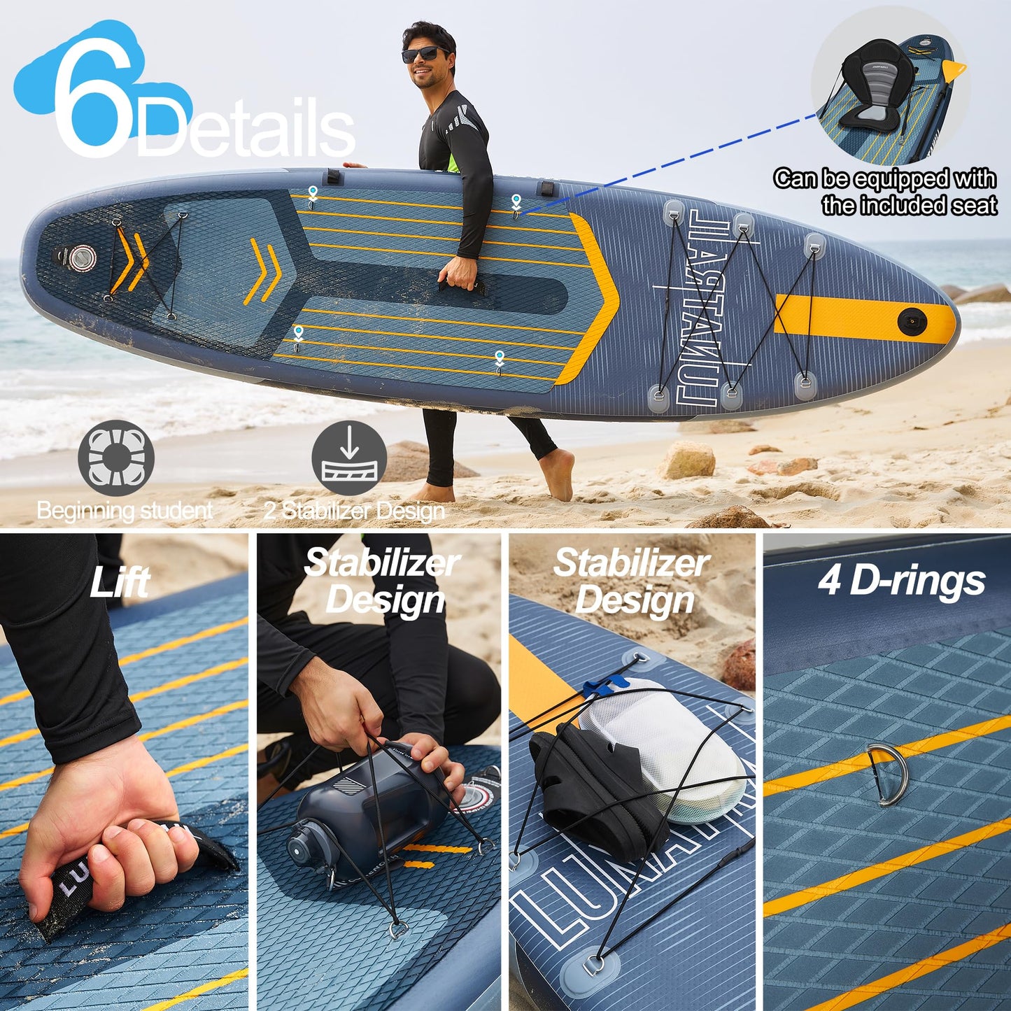 【11'×34"】 Extra Long/Extra Wide Premium Inflatable Stand Up Paddle Board (SUP) – Portable & Lightweight for Yoga, Surfing, Family Fun | Complete Kit with Paddle, Pump, Bag | Durable Design