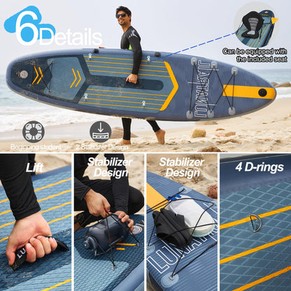 【11'×34"】 Extra Long/Extra Wide Premium Inflatable Stand Up Paddle Board (SUP) – Portable & Lightweight for Yoga, Surfing, Family Fun | Complete Kit with Paddle, Pump, Bag | Durable Design