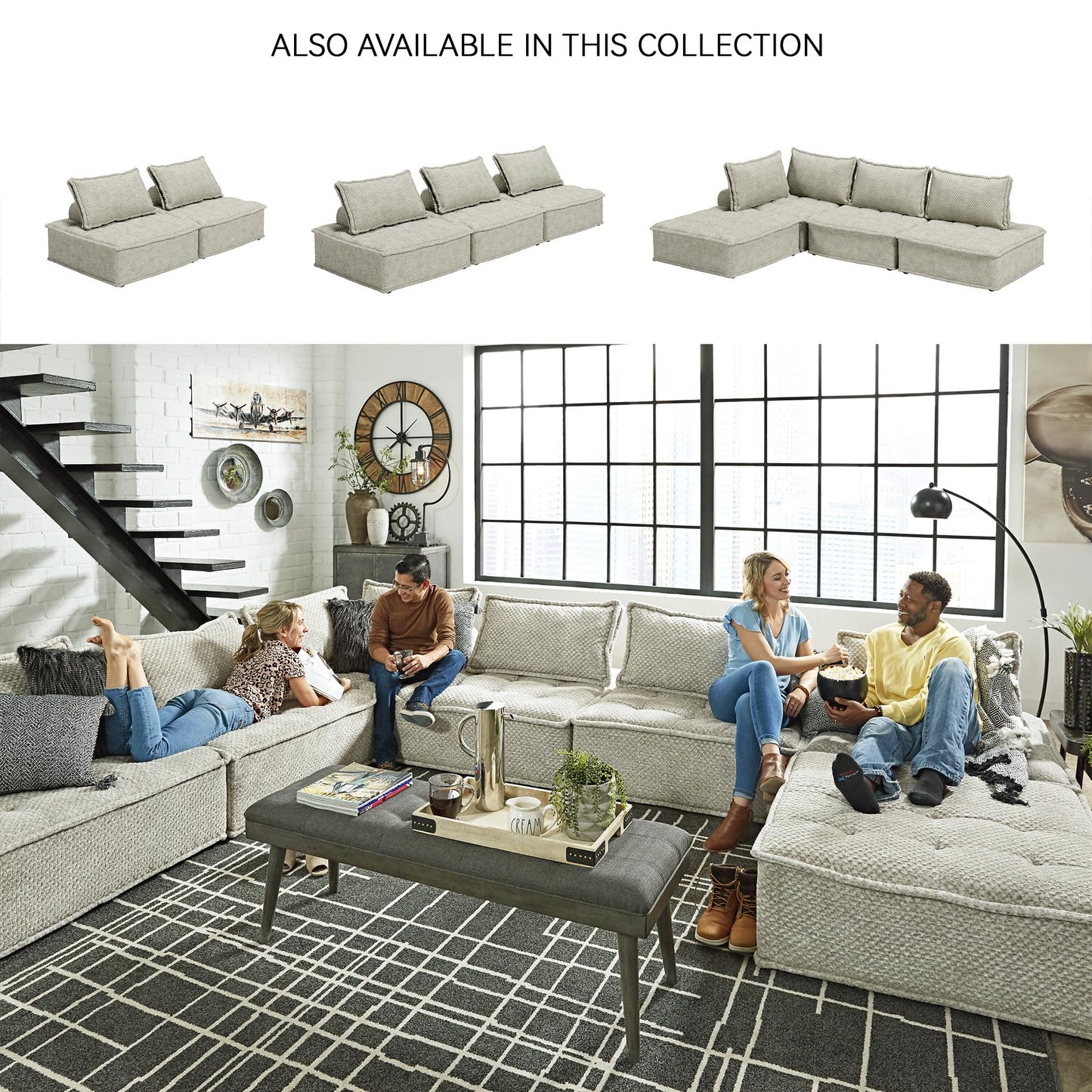Signature Design by Ashley Bales Casual L-Shaped Modular Tufted 3-Piece Modular Seating with Non-Slip Decking, Beige
