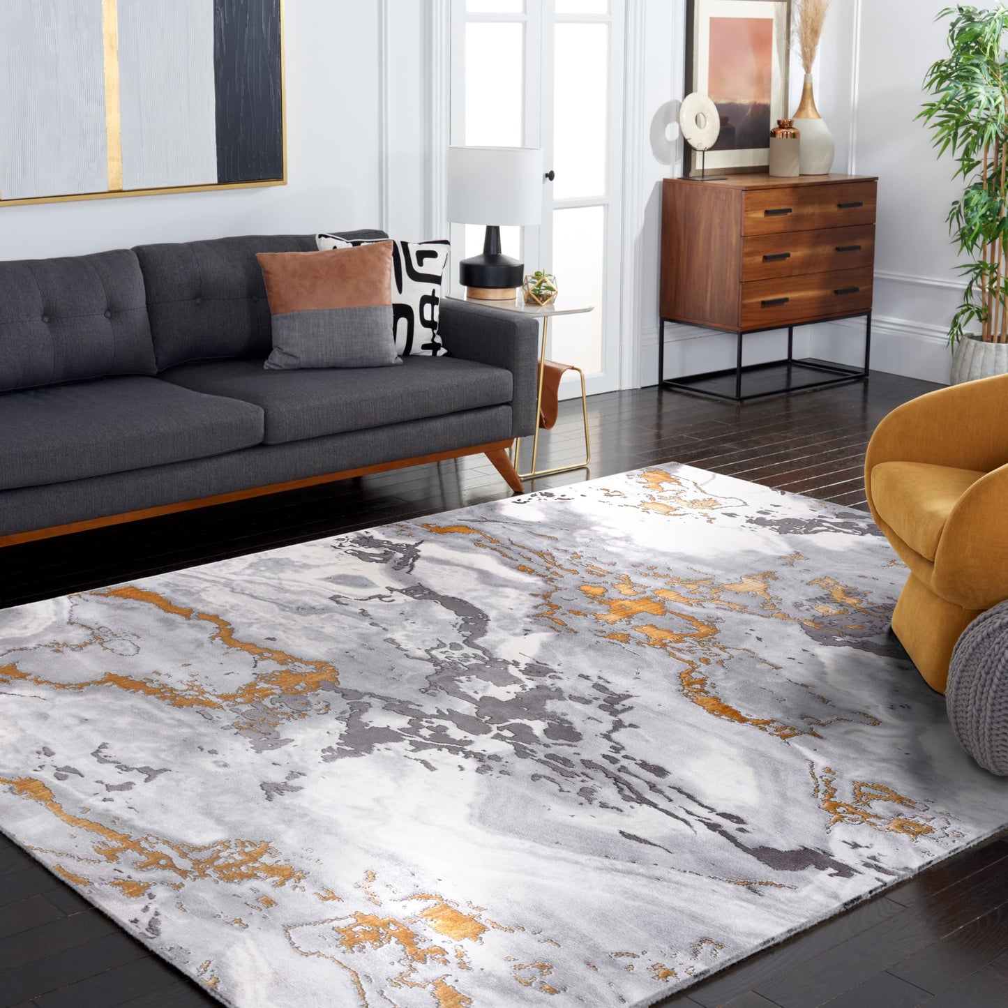 SAFAVIEH Craft Collection Area Rug - 10'6" x 14', Grey & Gold, Modern Abstract Design, Non-Shedding & Easy Care, Ideal for High Traffic Areas in Living Room, Bedroom (CFT860F)