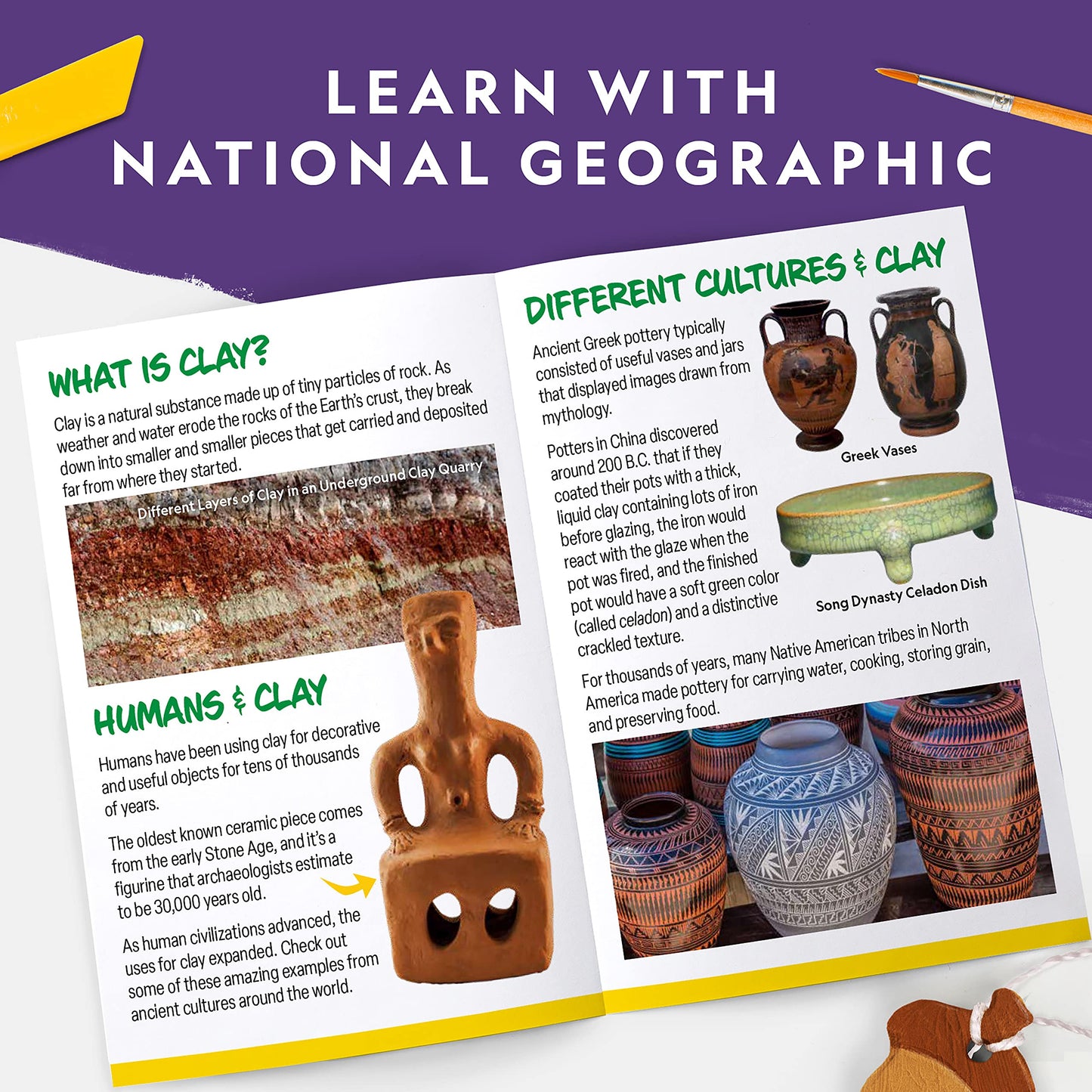 National Geographic Mega Arts and Crafts Kit for Kids – Mosaic Kit, Marbling Paint Kit & Air Dry Clay Pottery Kit – Art Projects for Kids Ages 8-12, Crafts for Girls and Boys (Amazon Exclusive)