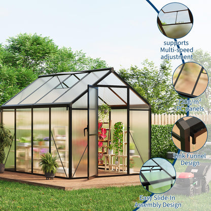 Garvee 6 x 8 FT Greenhouse, Greenhouses for Outside, Polycarbonate Greenhouse with Aluminum Frame, Lockable Door and Ajustable Roof Vent for Backyard, Green Houses for Outside Garden Backyard, Patio