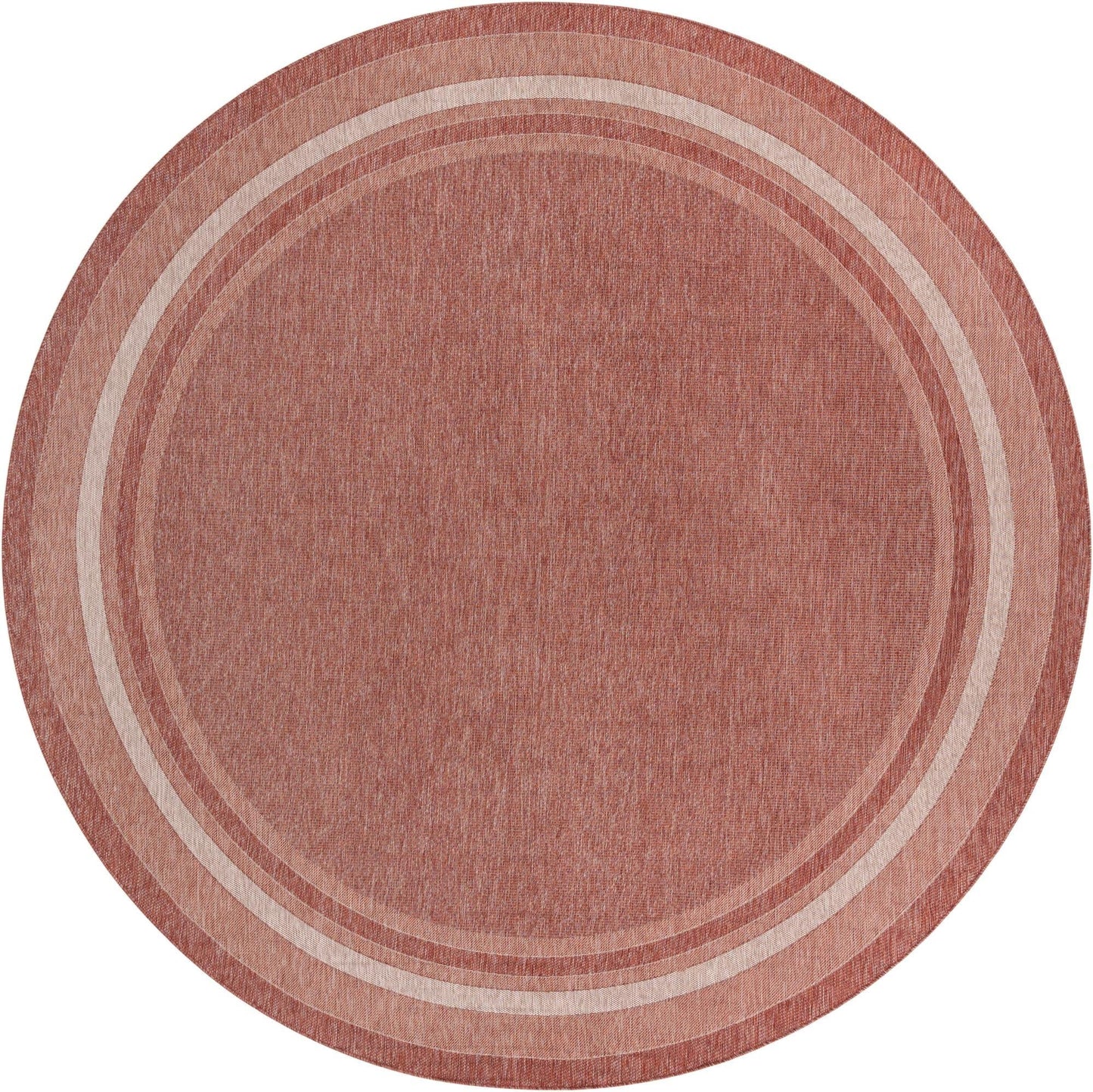 Unique Loom Outdoor Border Collection Area Rug - Soft Border (13'Round, Rust Red/ Ivory)