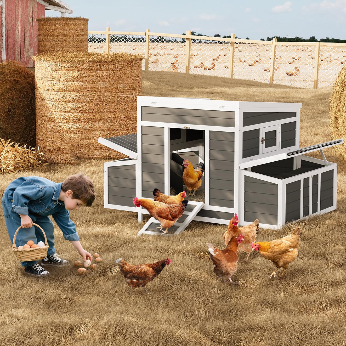 GarveeTech Small Chicken Coop Wooden, Chicken Hutch for 4-6 Chickens with 2 Nesting Boxes, Waterproof Roof, No-Slip Ramp & Pull-Out Tray, Rabbit Hutch Outdoor, Bunny Cage Indoor (54"l x 34"w x 34"h)