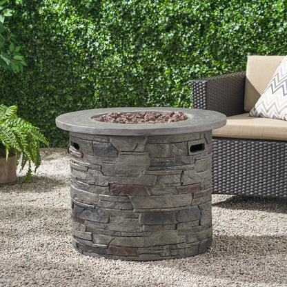YOPTO Outdoor 32" Round Propane Fire Pit Table,40,000 BTU,MgO Stone Finish with Lightweight Concrete and Natural Stone Finish,Patio Heater for Garden Backyard Deck,Rain Cover,Stone Gray