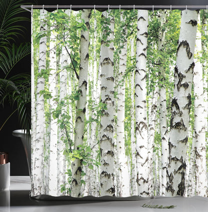 Ambesonne Woodland Shower Curtain, Birch Trees in The Forest, 69" W x 70" L, Cloth Fabric Bathroom Decor