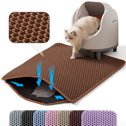 Petinstinct Jumbo Cat Litter Mat, 46x26 Inches Double Layer Honeycomb Litter Trapping Mat, Non Slip Waterproof Urine Proof Extra Large Cat Litter Box Mat, Kitten Supplies and Essentials, XXL, Brown
