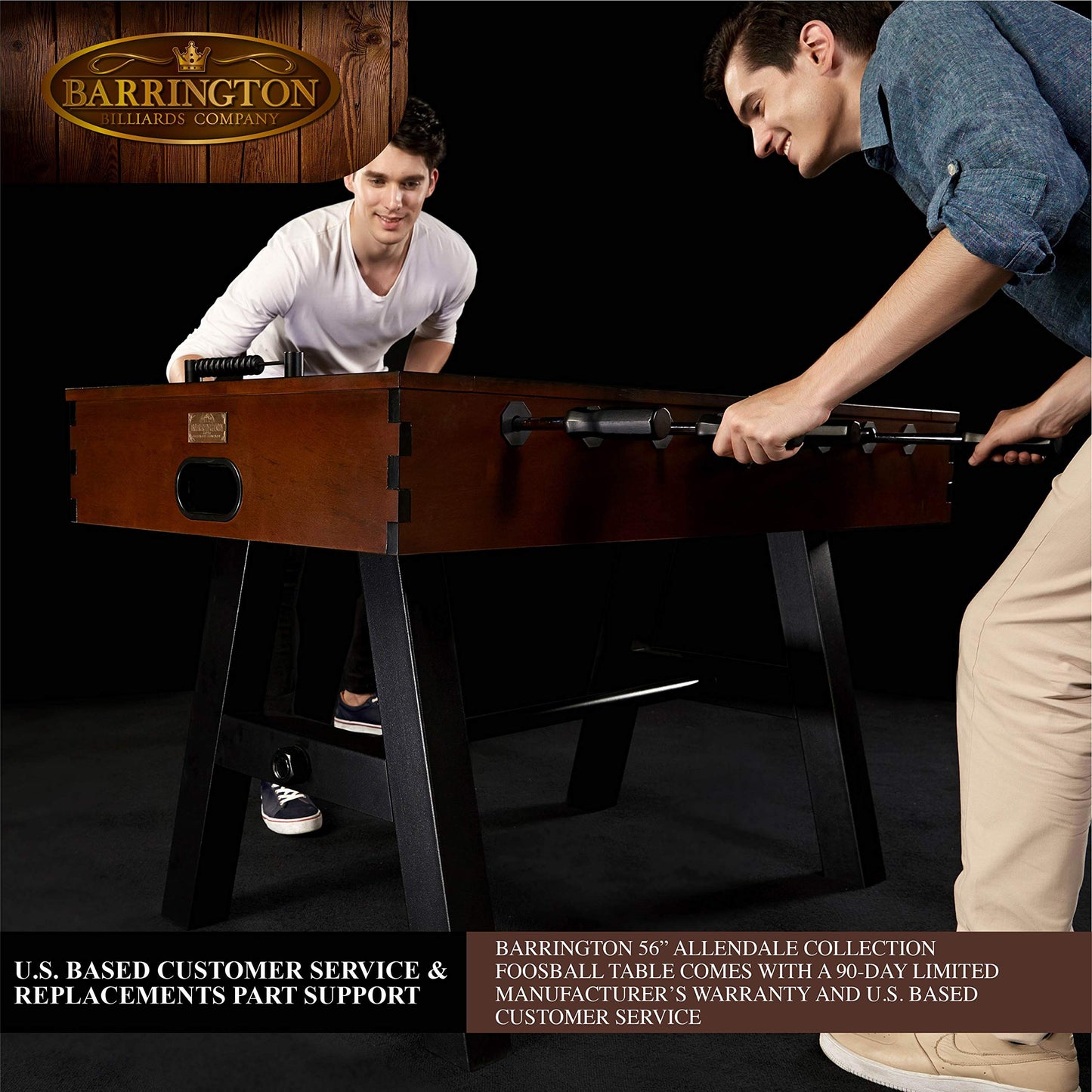 Barrington 56” Allendale Foosball Table Competition Size, Durable and Stylish with Tabletop Sports Soccer Balls, Perfect for Family Game Rooms