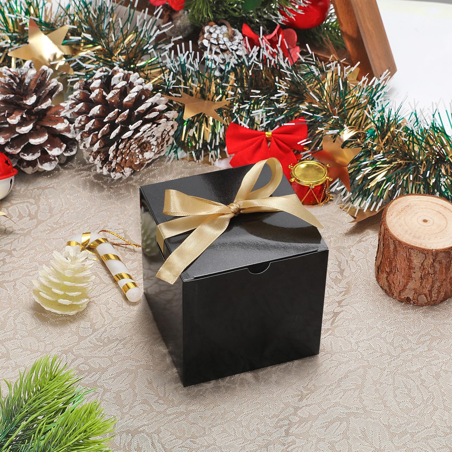 DOYIDE Small Gift Boxes, 60 Pcs 4x4x4 Inch Black Elegant Paper Box with Ribbons, Party Favor Boxes for Candy Cupcake Christmas Wedding Baby Shower Bridesmaids Birthday